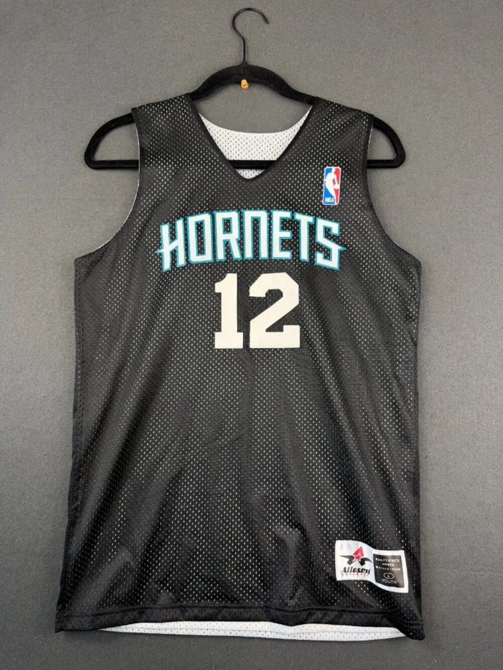 Alleson Athletic Youth Black Basketball Jersey Charlotte Hornets NBA Logo #12 L